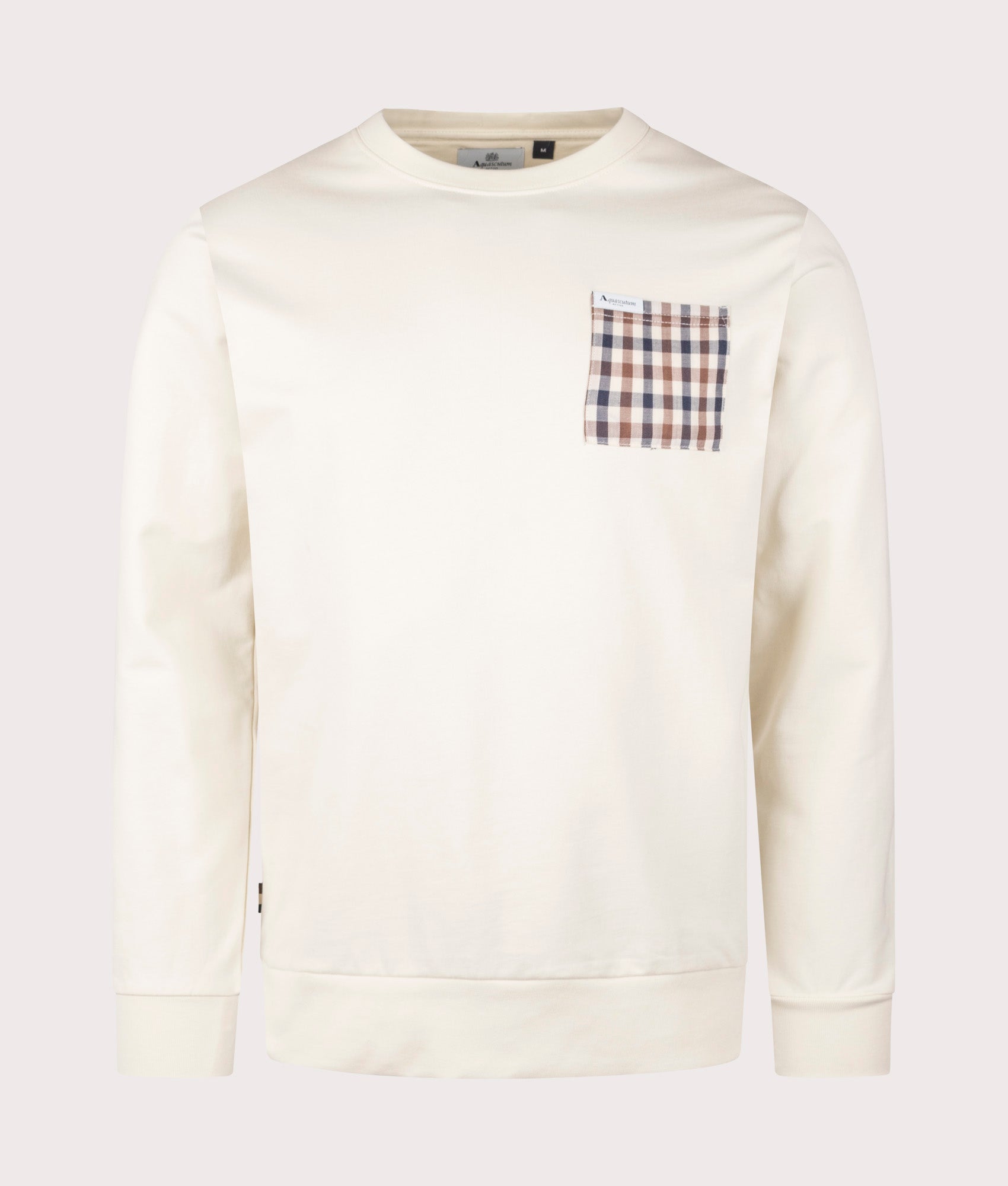 Aquascutum Iconic Pocket Crewneck Sweatshirt in Old White. Front Shot at EQVVS.