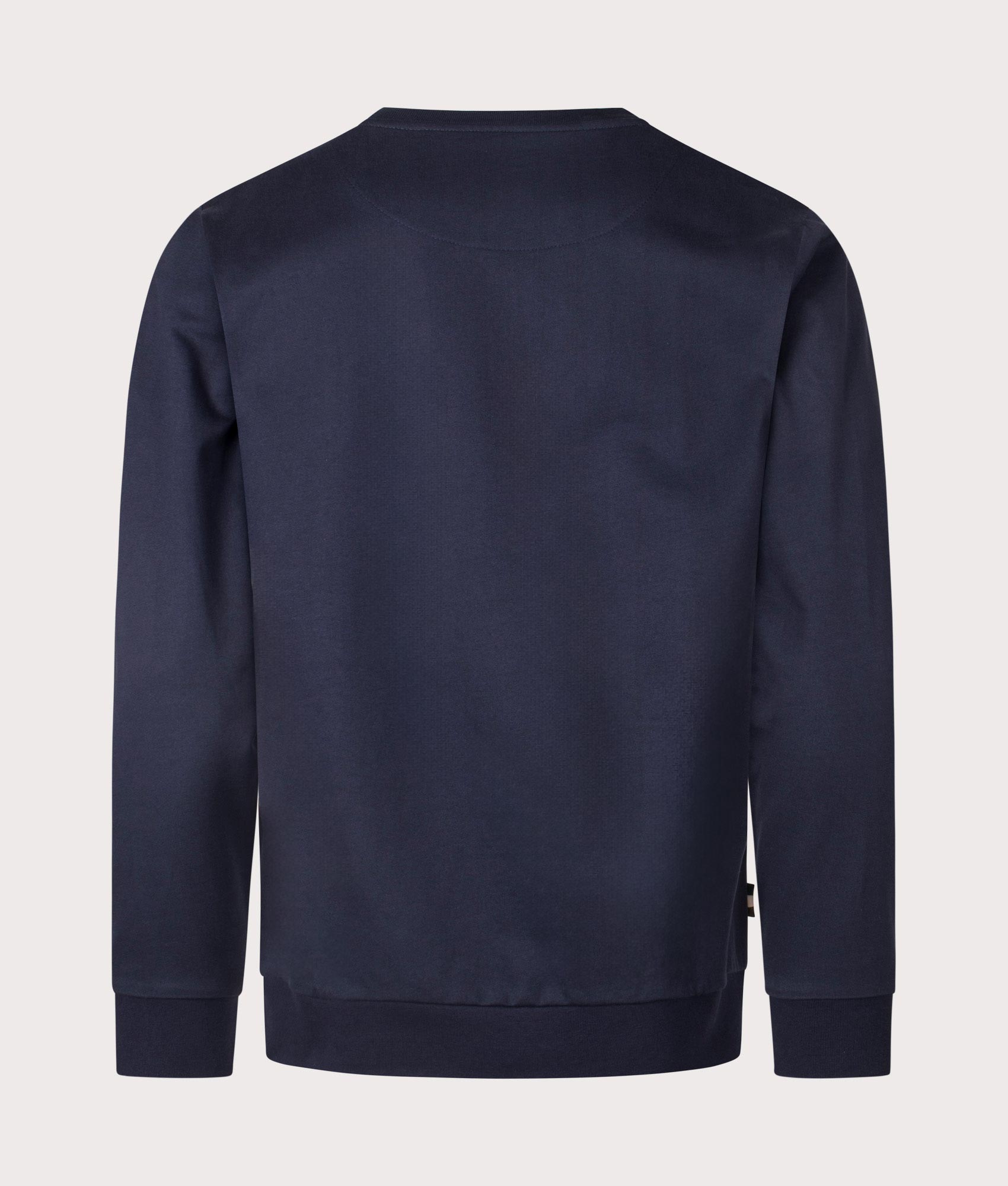 Aquascutum Iconic Pocket Crewneck Sweatshirt in Navy Blue. Back Shot at EQVVS.