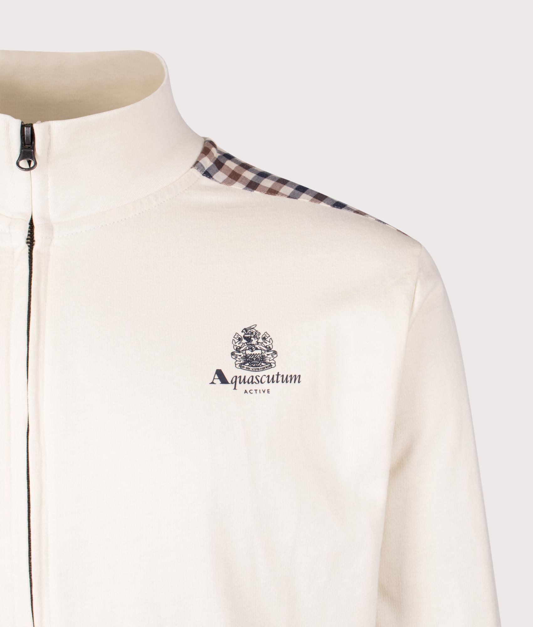 Mockneck Club Check Detail Track Top. Shot by EQVVS. Detail Shot.