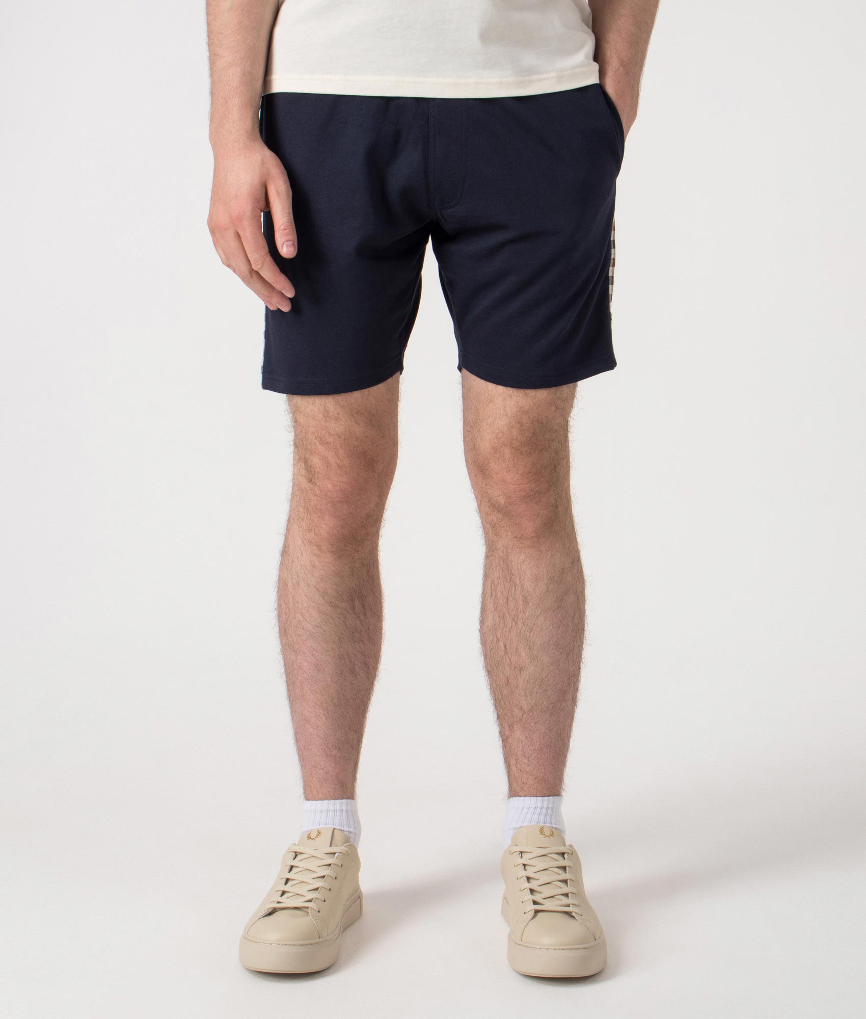 Club Check Details Short Pants. Shot by EQVVS. Front shot.
