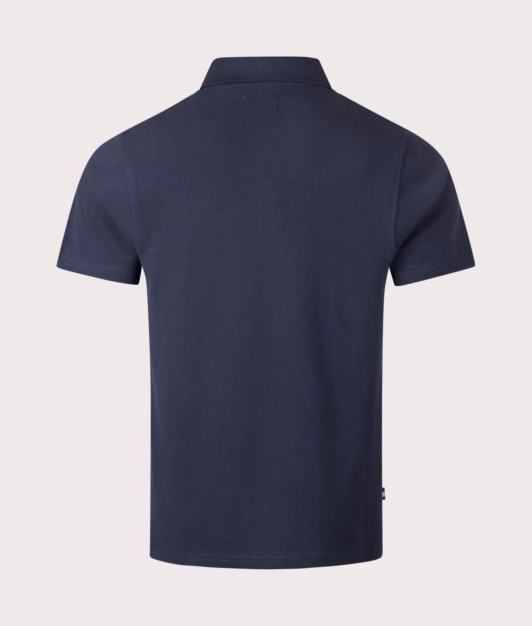 Aquascutum Stripes Piquet Polo Shirt in Navy at EQVVS Menswear. Back shot.