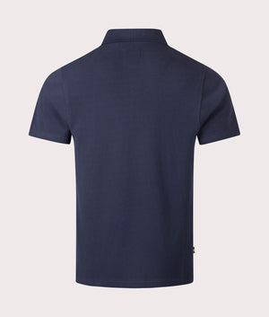 Aquascutum Stripes Piquet Polo Shirt in Navy at EQVVS Menswear. Back shot.