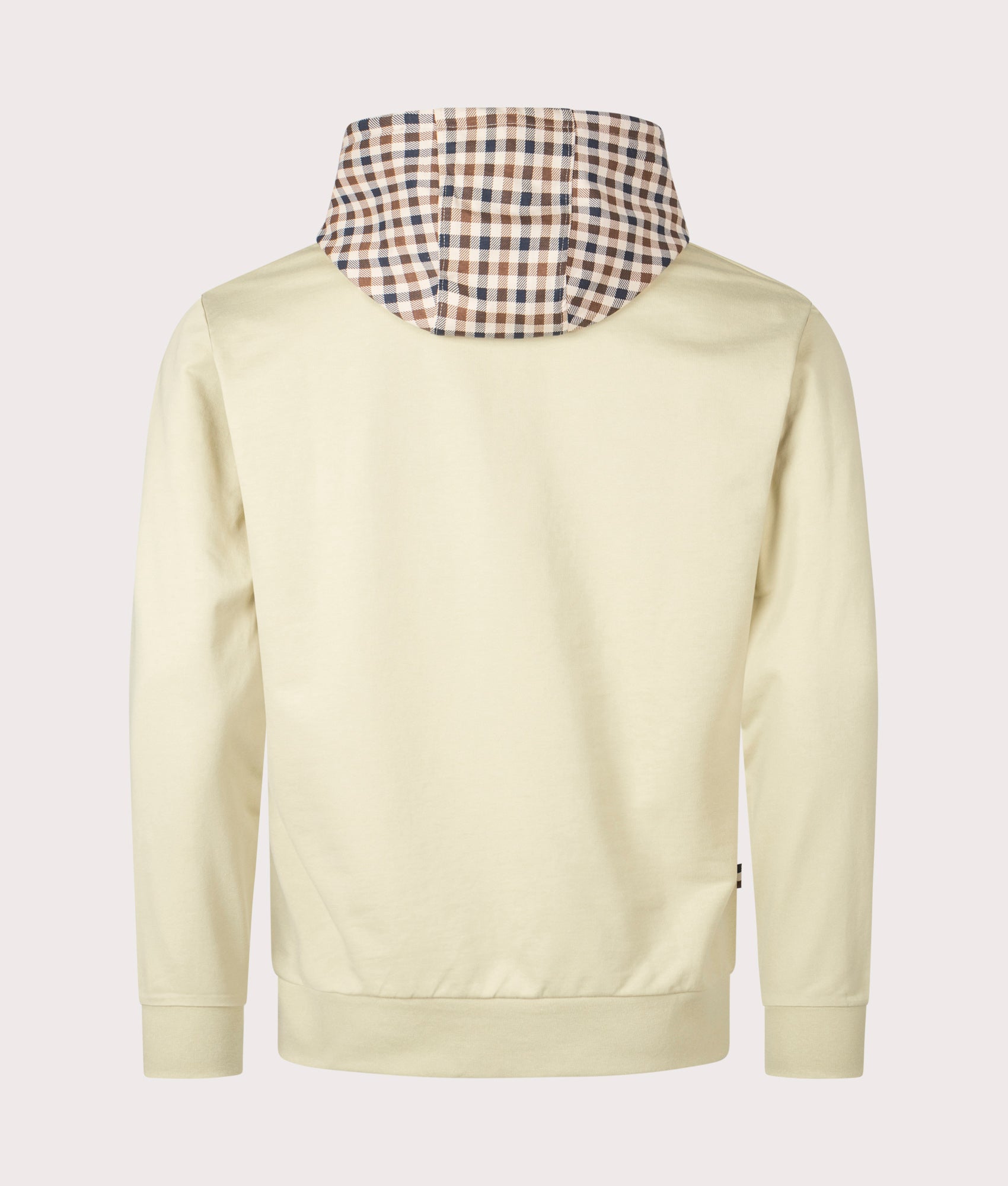 Aquascutum Club Check Hood Overhead Hoodie in Beige, 100% cotton at EQVVS. Back shot.