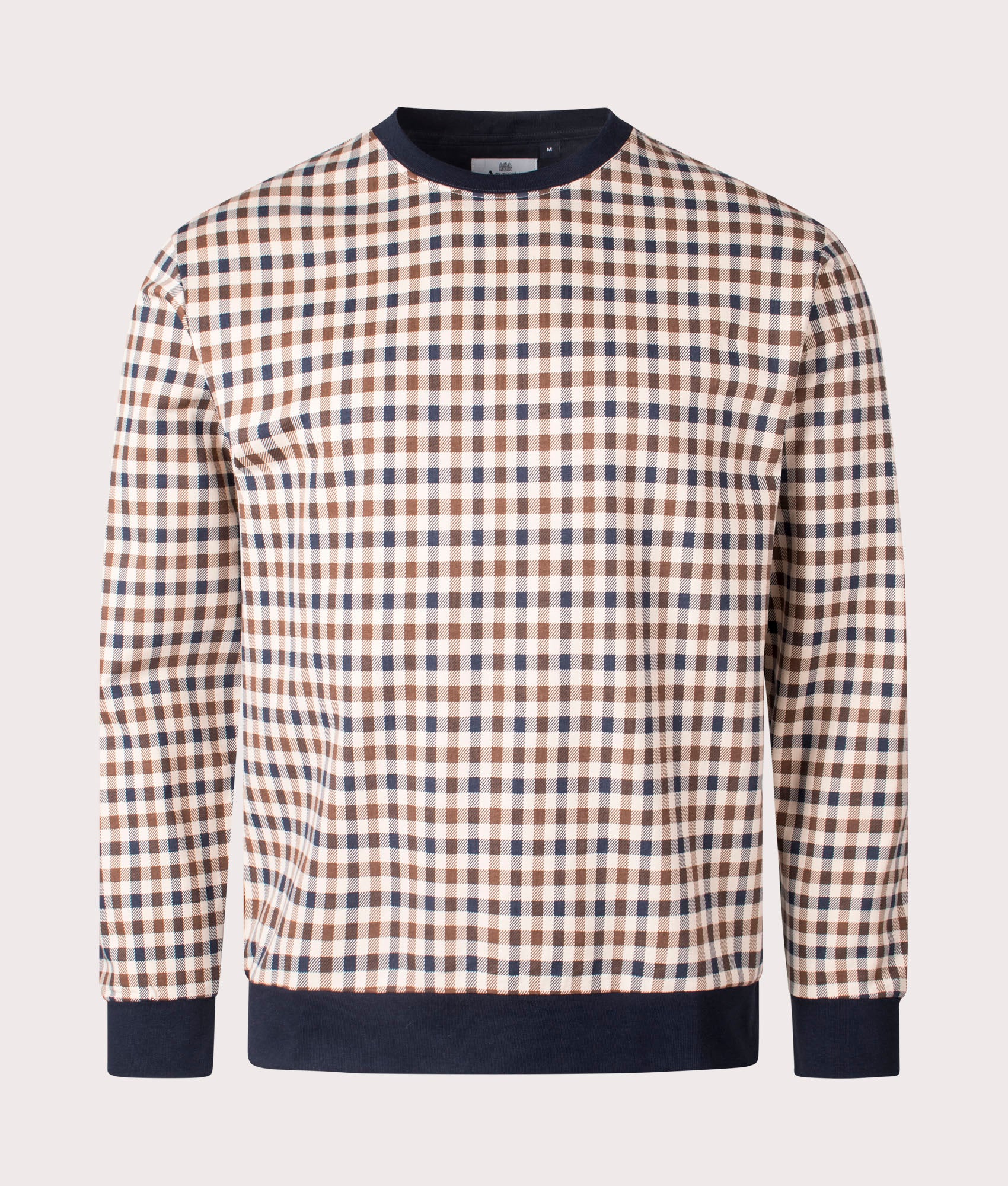 Aquascutum Iconic Crew Neck Sweatshirt in navy, 100% cotton at EQVVS. Front shot. 