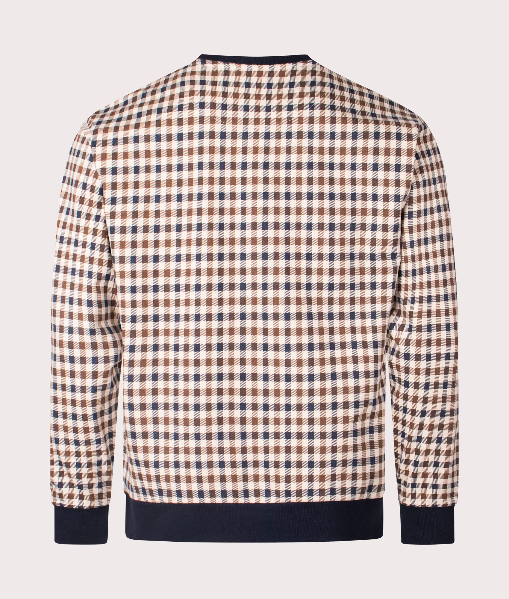 Aquascutum Iconic Crew Neck Sweatshirt in navy, 100% cotton at EQVVS. Back shot. 