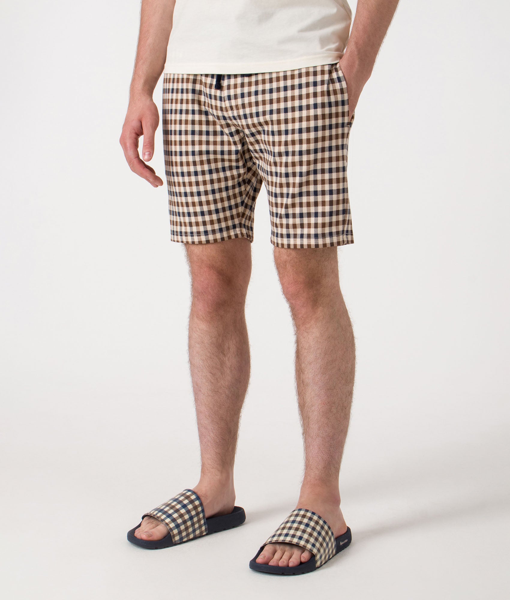 Club Check Short Pants. Shot by EQVVS Side angle shot.