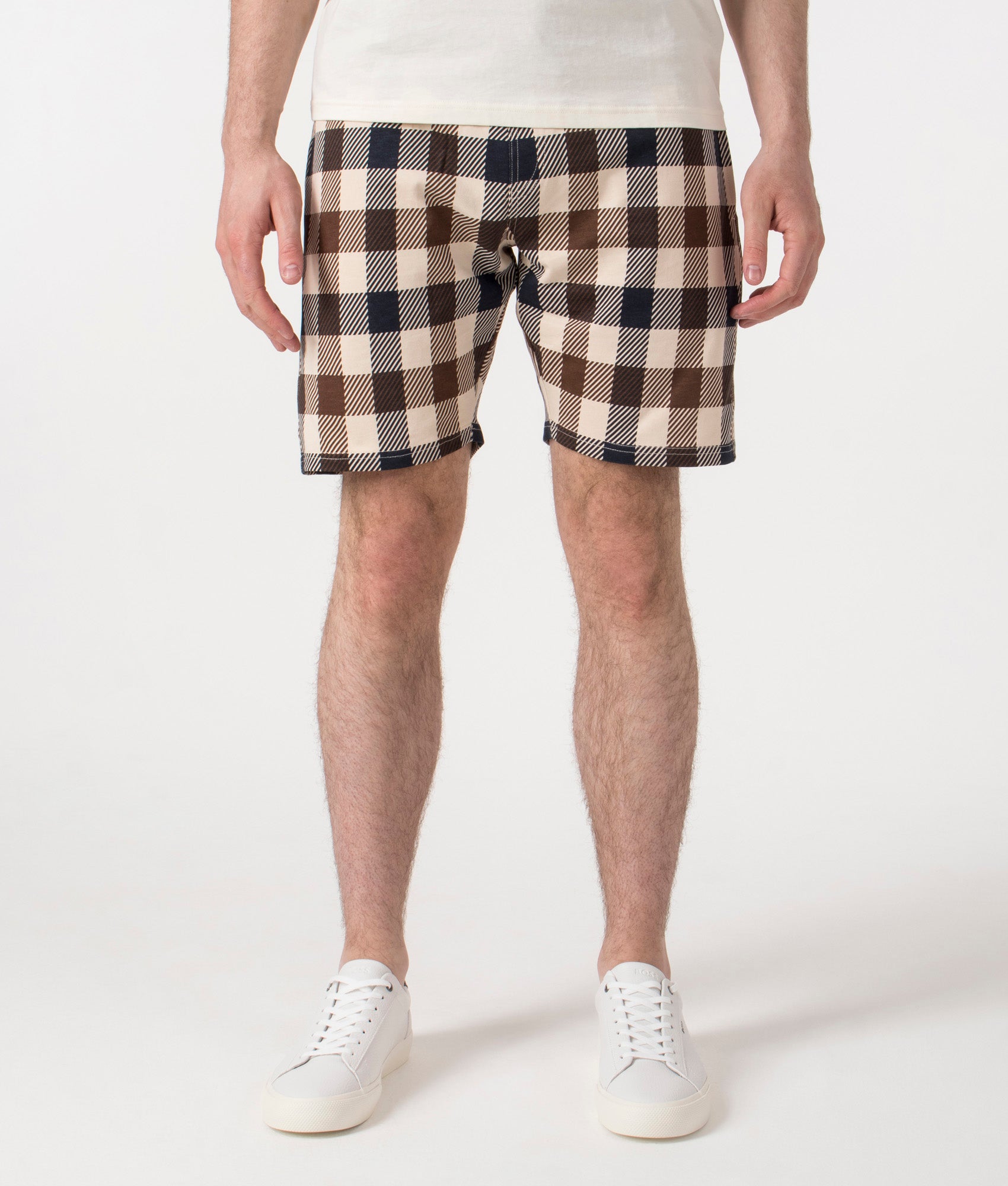 Aquascutum, Macro Club Check Short Pants, navy, Eqvvs Menswear, front shot angle
