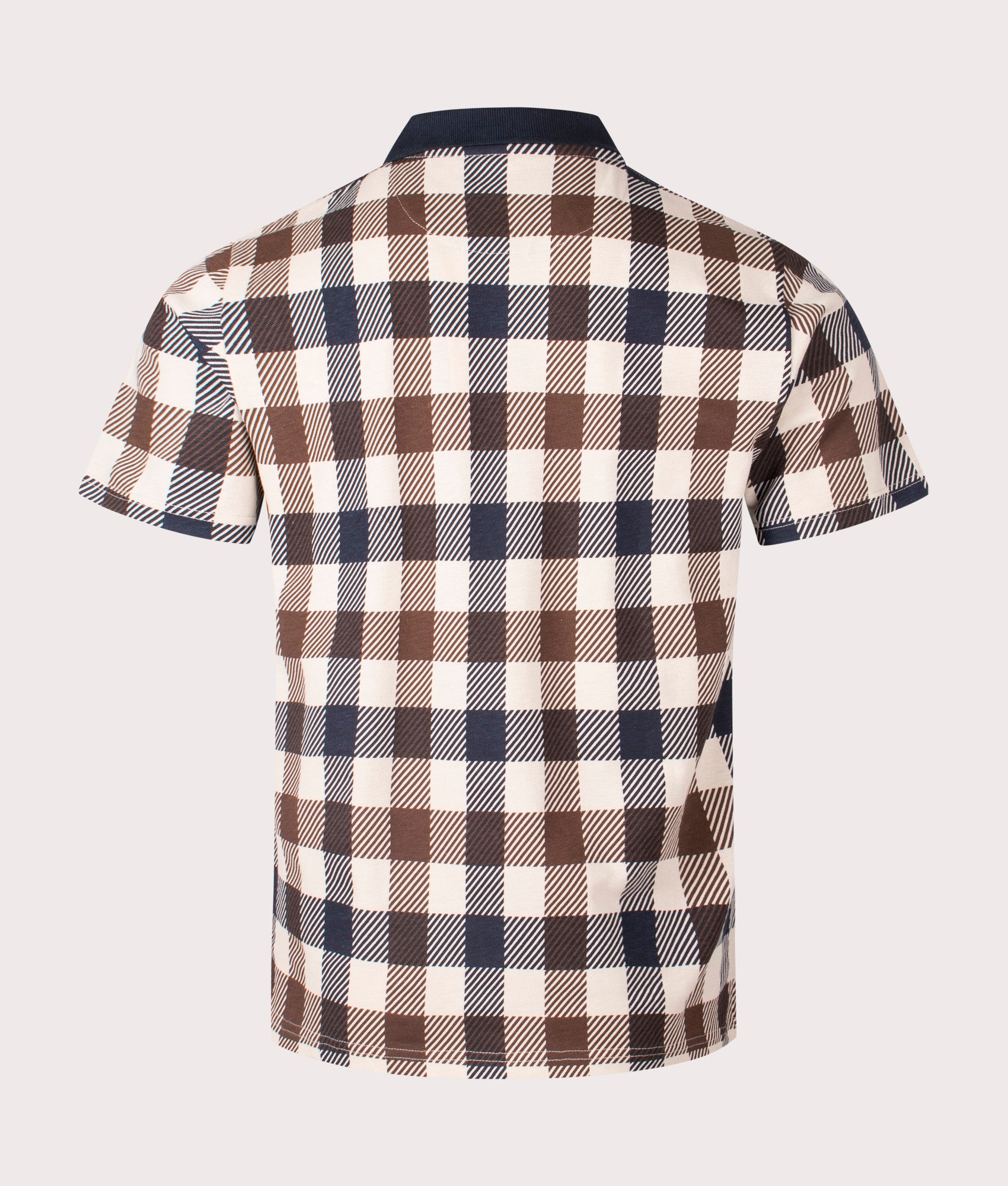 Aquascutum Macro Iconic Check Polo Shirt in Navy. Back Shot at EQVVS.