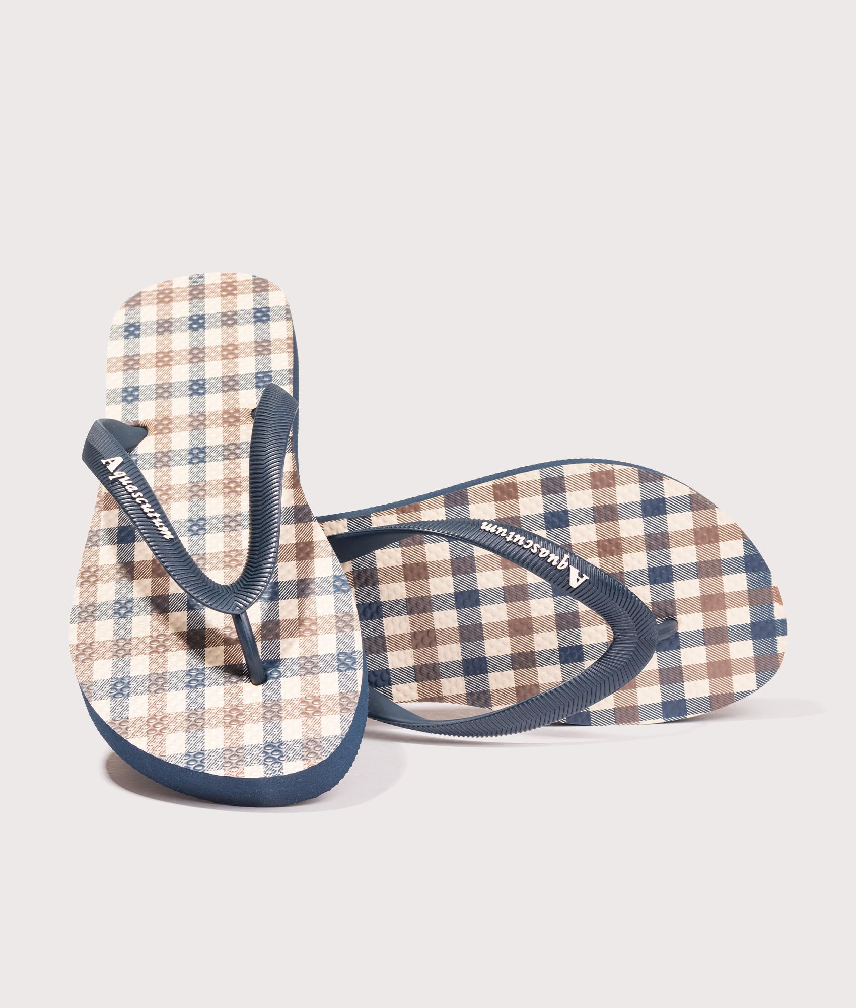 Aquascutum Iconic Flip Flops at EQVVS Menswear. Front and side shot.