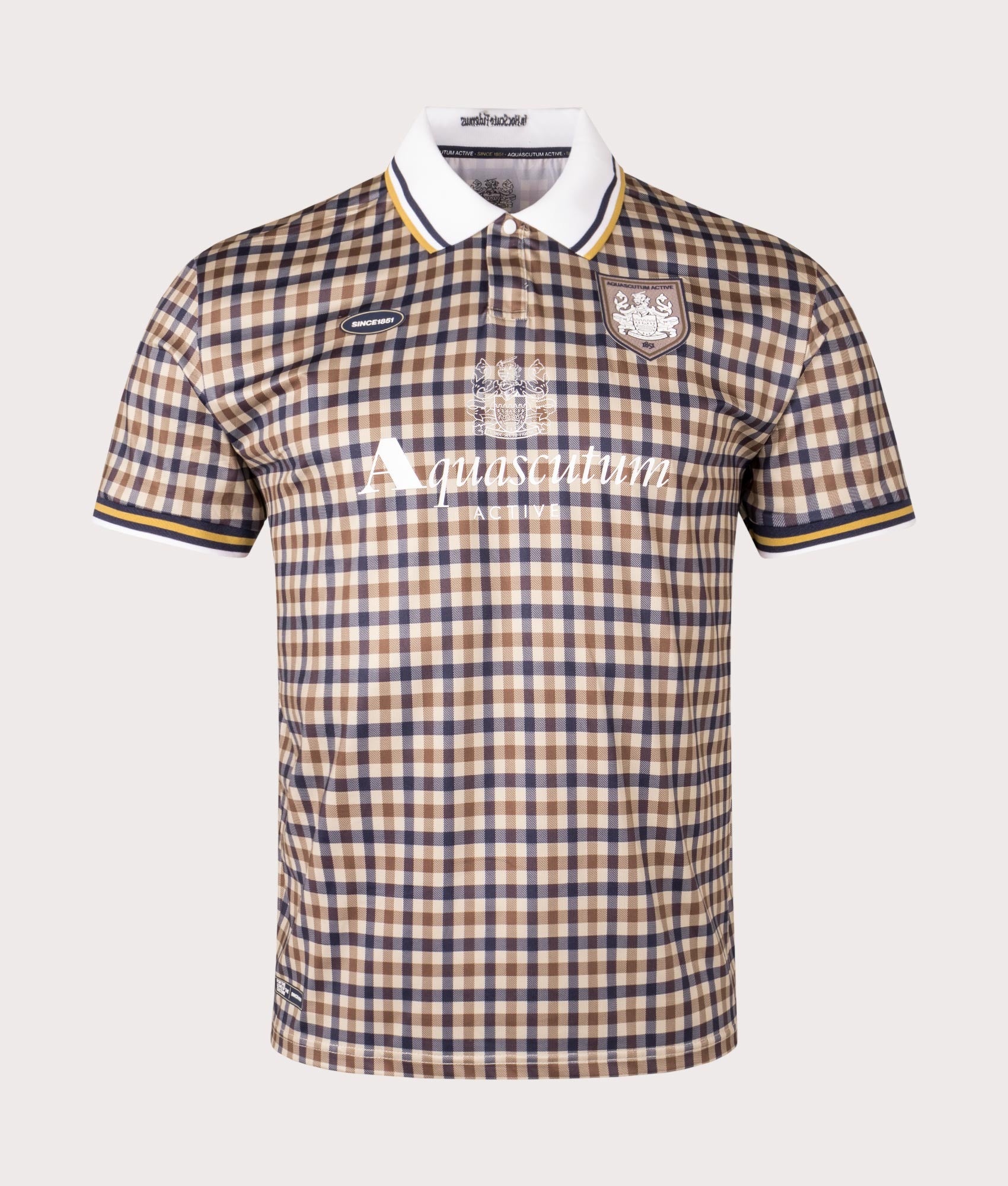 Aquascutum Since 1851 Away Polo Shirt. Club Check. Shot at EQVVS. Front shot. 