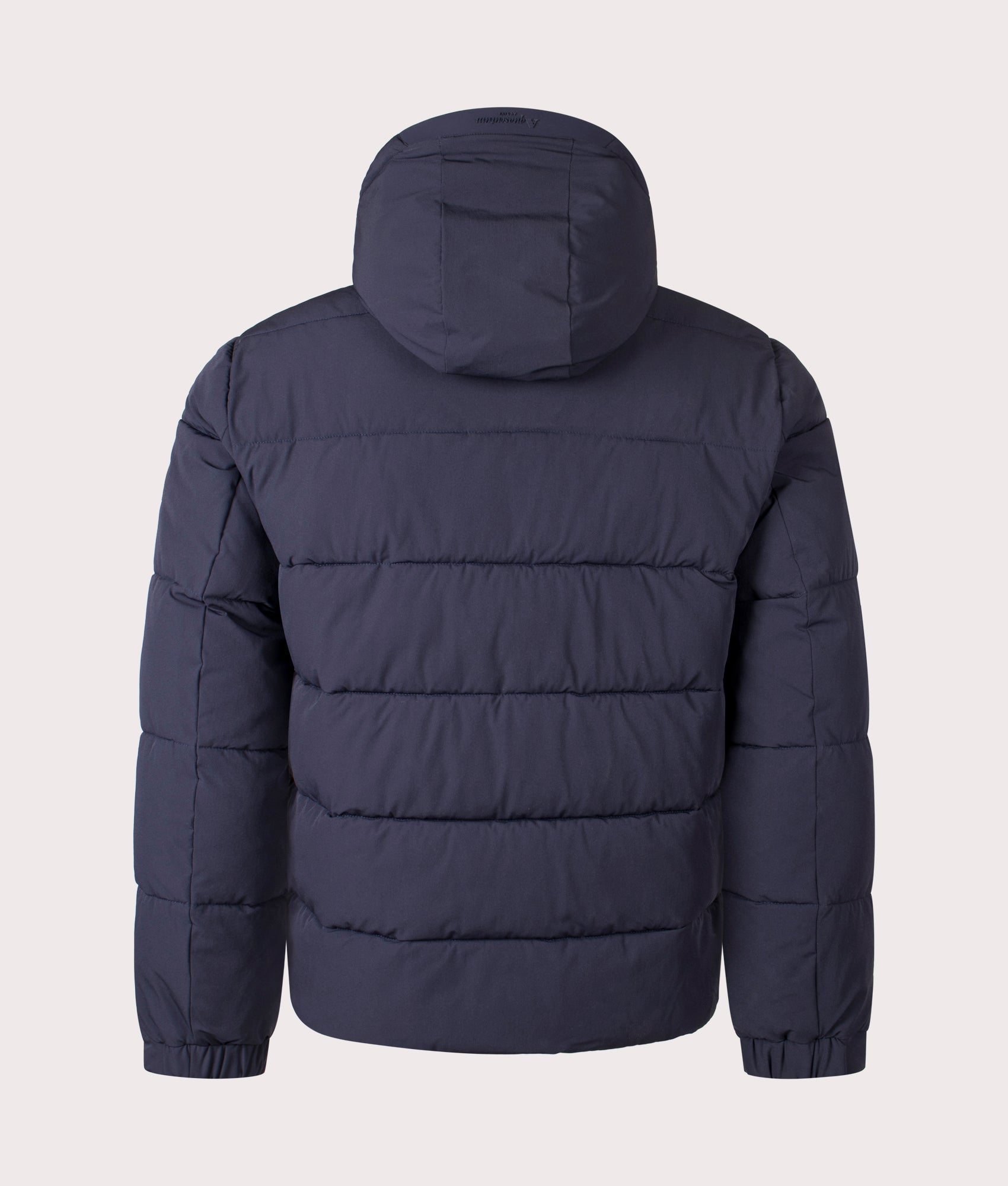 Aquascutum SP Hooded Puffer coat in Navy at EQVVS Menswear. Back shot.