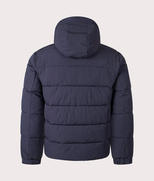 Aquascutum SP Hooded Puffer coat in Navy at EQVVS Menswear. Back shot.