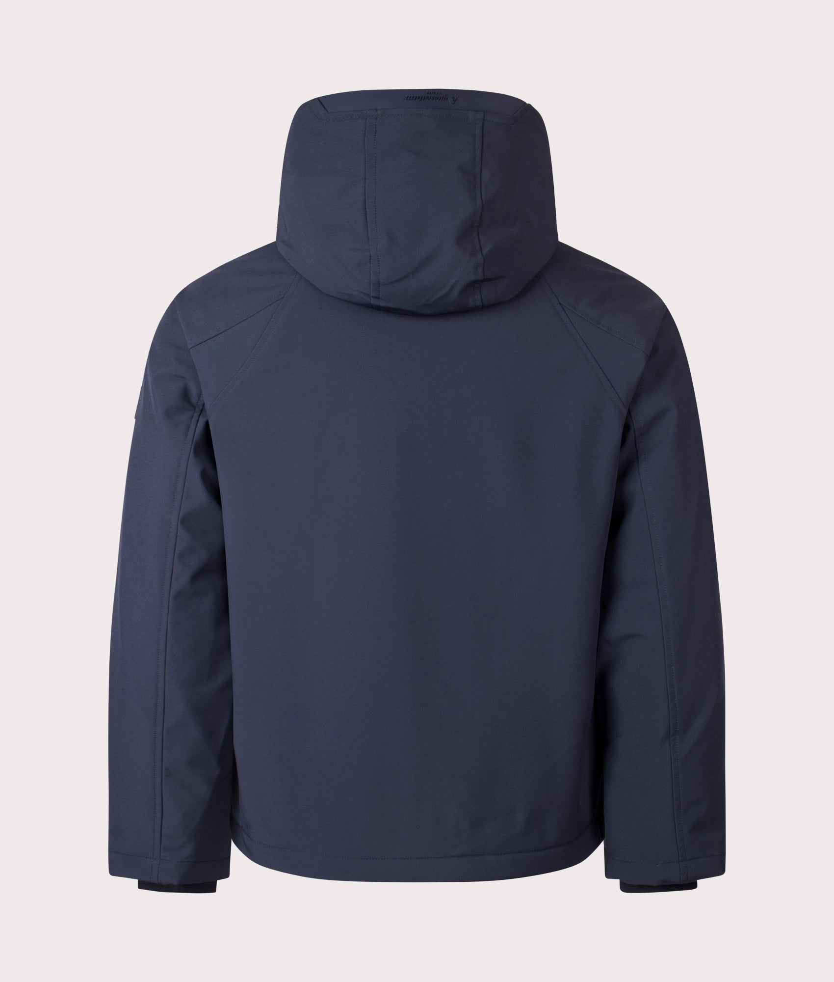 Aquascutum Soft Shell Mid Parka in Navy at EQVVS Menswear. Back shot. 