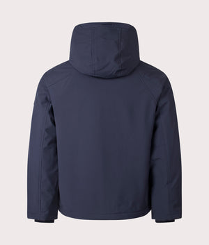 Aquascutum Soft Shell Mid Parka in Navy at EQVVS Menswear. Back shot. 