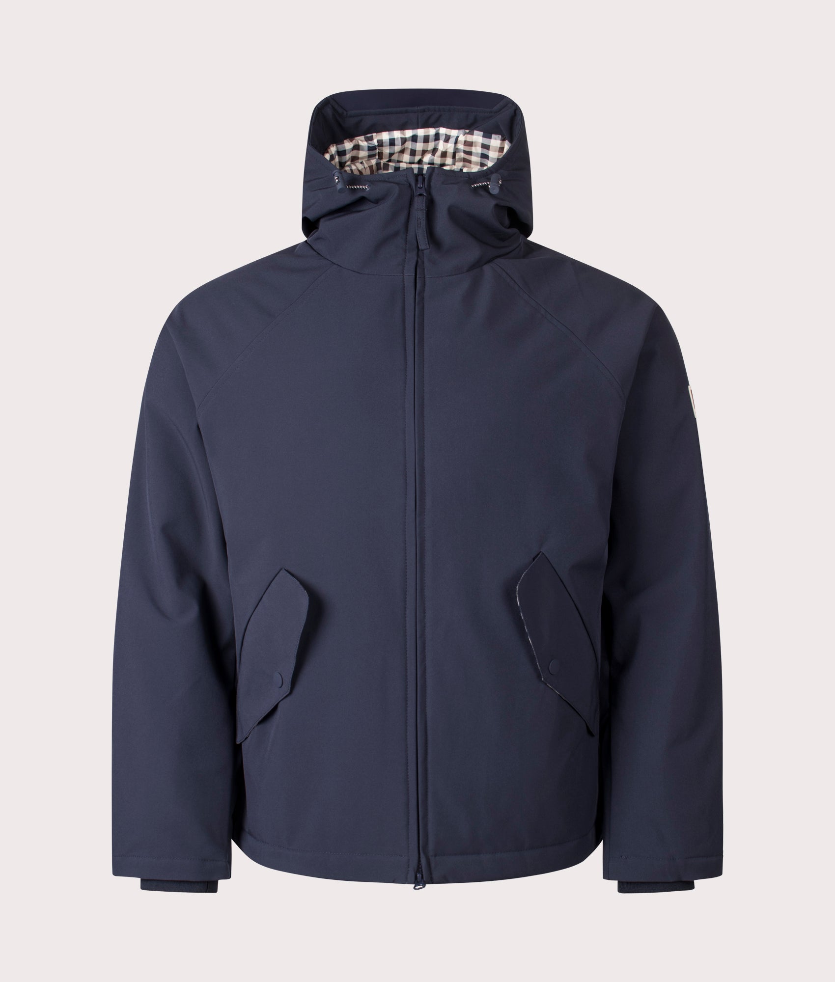 Aquascutum Soft Shell Mid Parka in Navy at EQVVS Menswear. Front Shot.