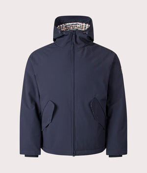 Aquascutum Soft Shell Mid Parka in Navy at EQVVS Menswear. Front Shot.