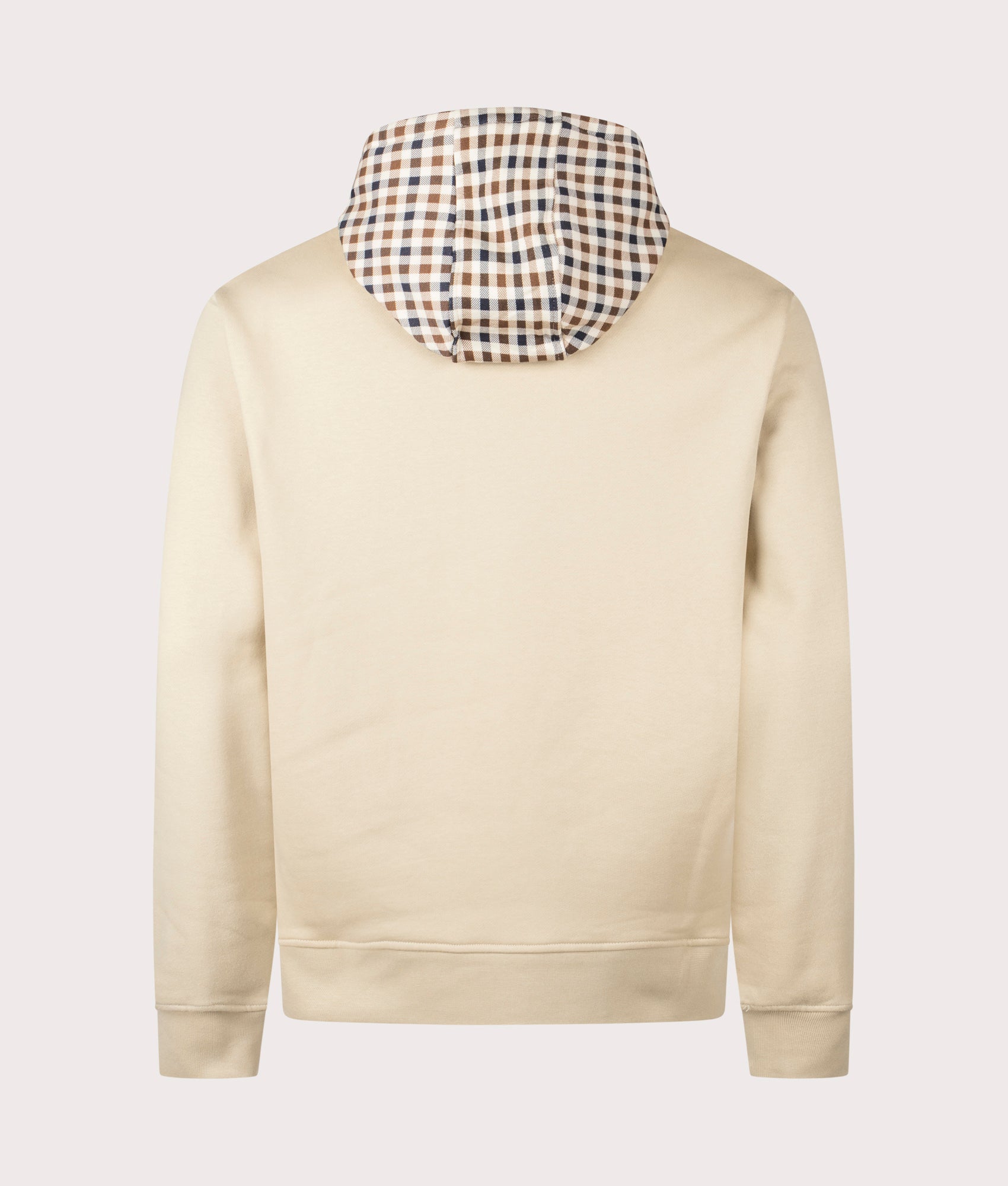 Aquascutum Club Check hoodie in Beige at EQVVS Menswear. Back shot.