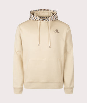 Aquascutum Club Check hoodie in Beige at EQVVS Menswear. Front Shot.