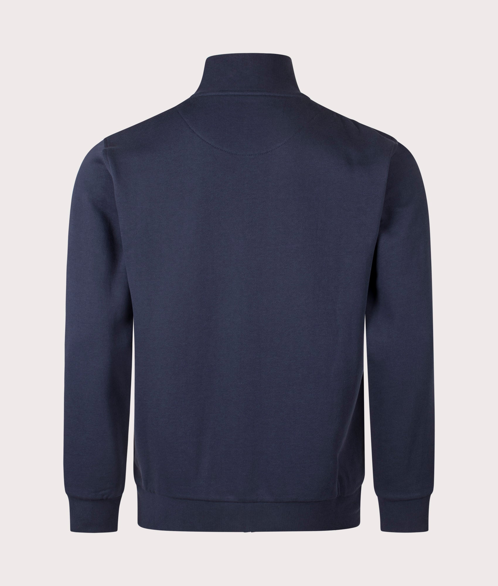 Aquascutum club check shoulder full zip fleece track top in Navy at EQVVS Menswear. Back shot. 