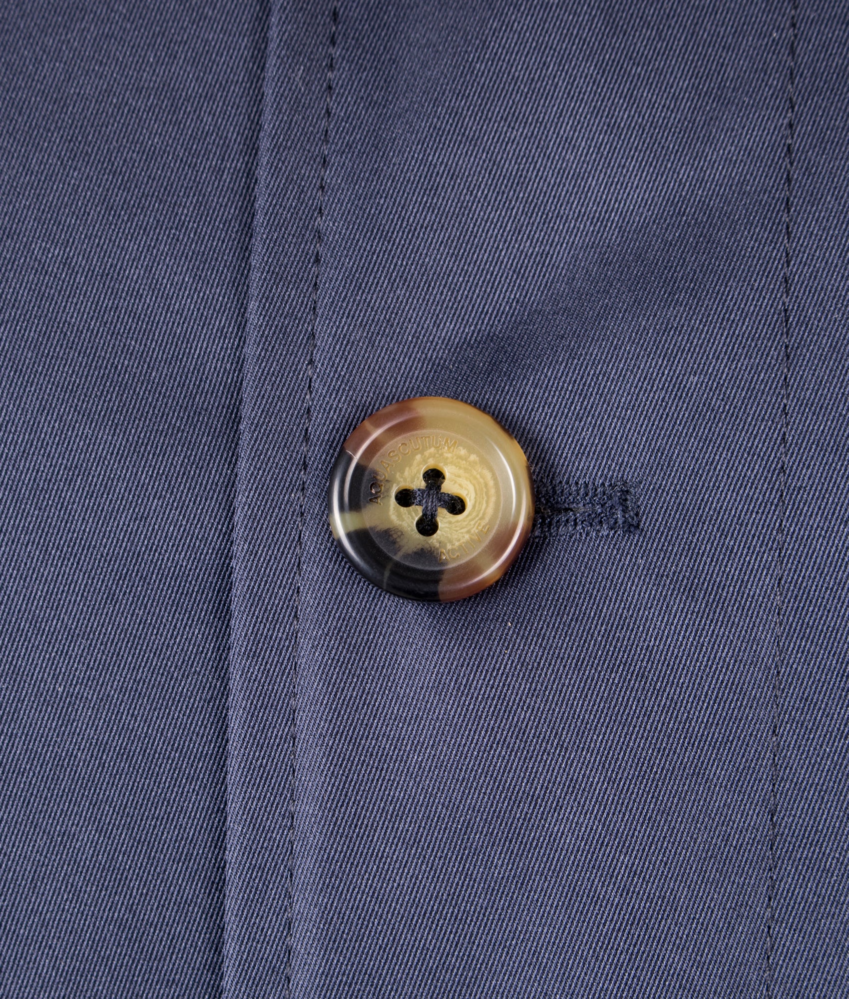 Aquascutum Archival Reversible Mid Coat in Navy. Detail Shot. 