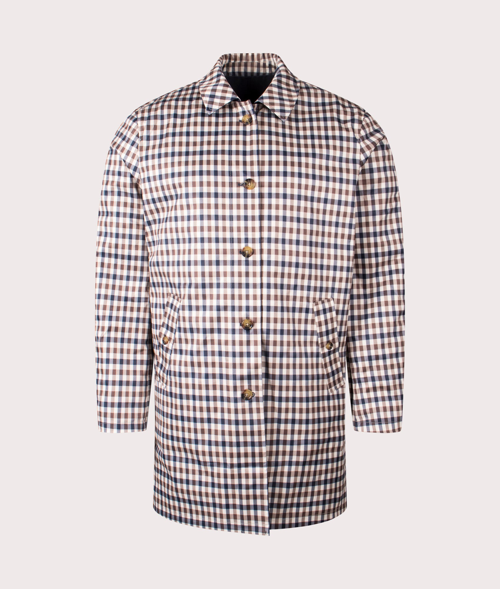 Aquascutum Archival Reversible Mid Coat in Navy. Reversed Front shot.