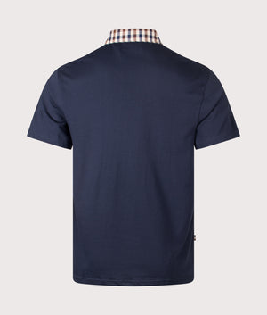 Club Check Collar Polo Shirt by Aquascutum in Navy. Shot by EQVVS. Back shot.