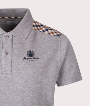 The Aquascutum Stripes Piquet Polo shirt in Grey at EQVVS Menswear. Detail shot.