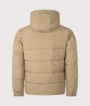Sp Hooded Pufer Coat by Aquascutum in Khaki. Shot by EQVVS. Back shot.
