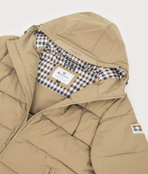 Sp Hooded Pufer Coat by Aquascutum in Khaki. Shot by EQVVS. Internal detail shot.
