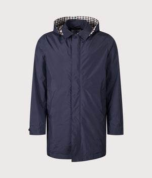 Packable Trench Coat by Aquascutum in Navy. Shot by EQVVS. Front shot.