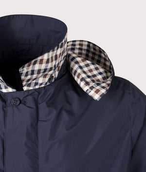 Packable Trench Coat by Aquascutum in Navy. Shot by EQVVS. Detail shot.