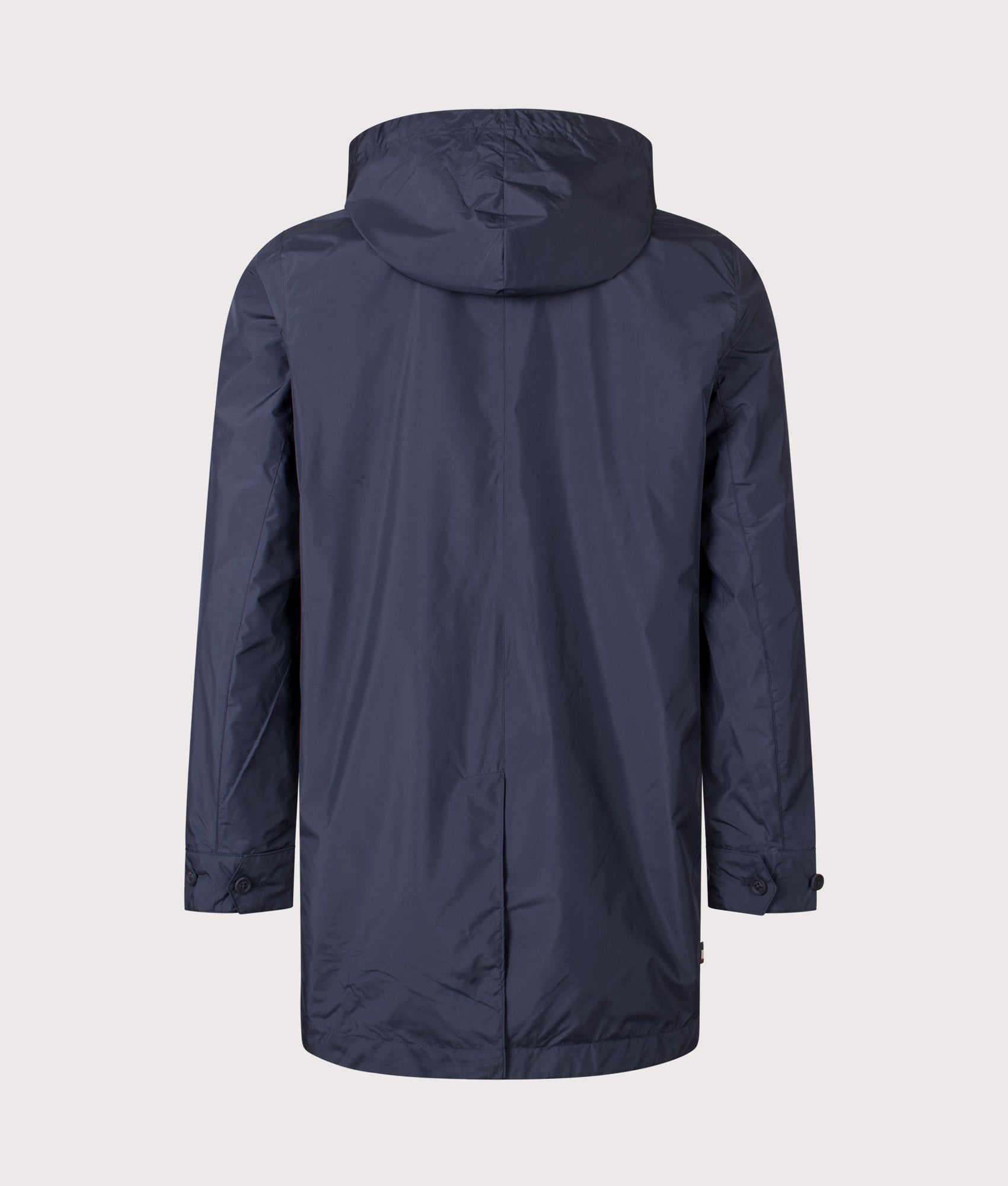 Packable Trench Coat by Aquascutum in Navy. Shot by EQVVS Back shot.