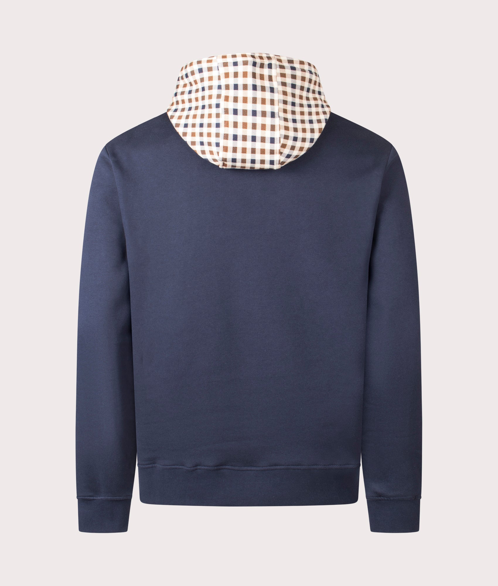 Aquascutum Club Check hoodie in Navy at EQVVS Menswear. Back shot. 