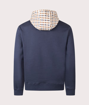 Aquascutum Club Check hoodie in Navy at EQVVS Menswear. Back shot. 