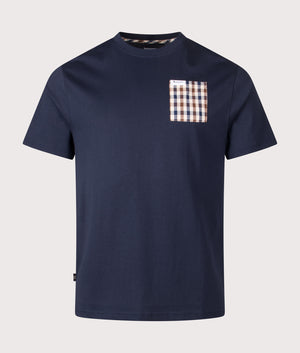 Club Check Pocket T-Shirt by Aquascutum in Navy. Shot by EQVVS. Front shot.