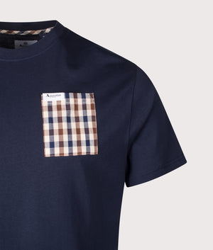 Club Check Pocket T-Shirt by Aquascutum in Navy. Shot by EQVVS. Detail shot.