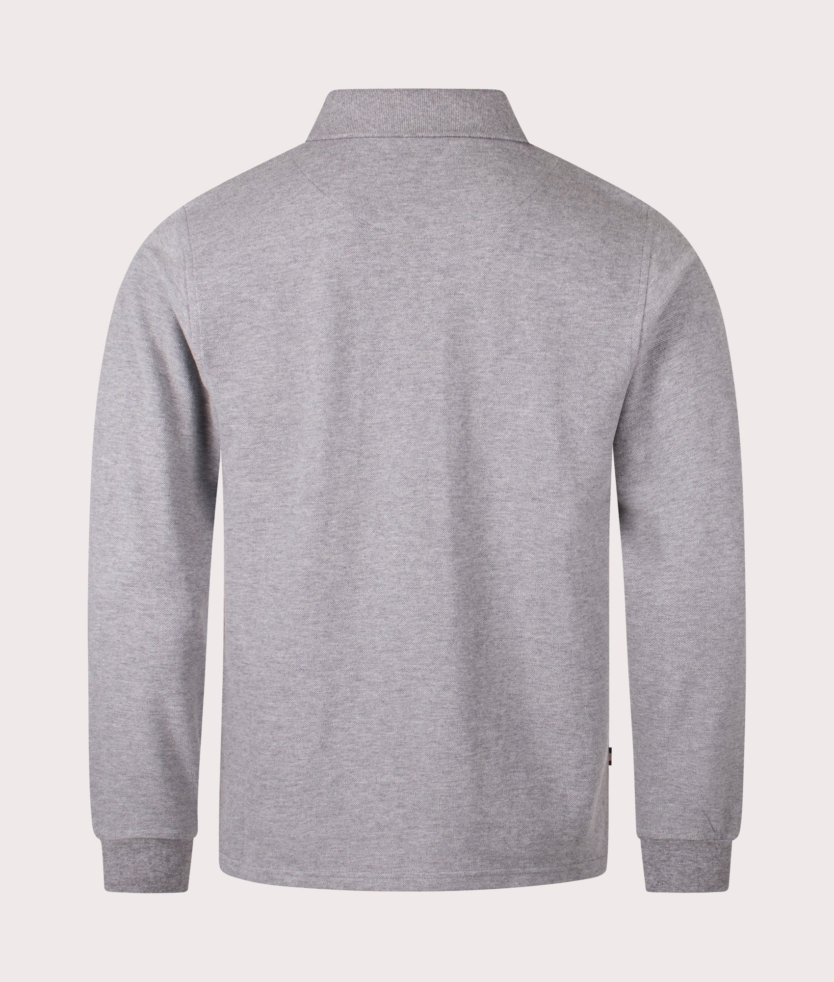 Aquascutum Stripes Piquet Long Sleeve Polo Shirt in Grey at EQVVS Menswear. Back shot.