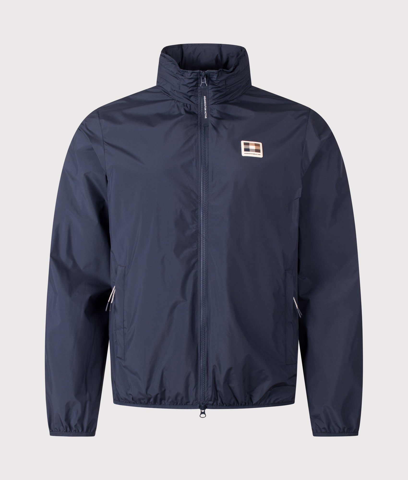 Aquascutum RLG Badge Windbreaker in Navy at EQVVS Menswear. Front shot.