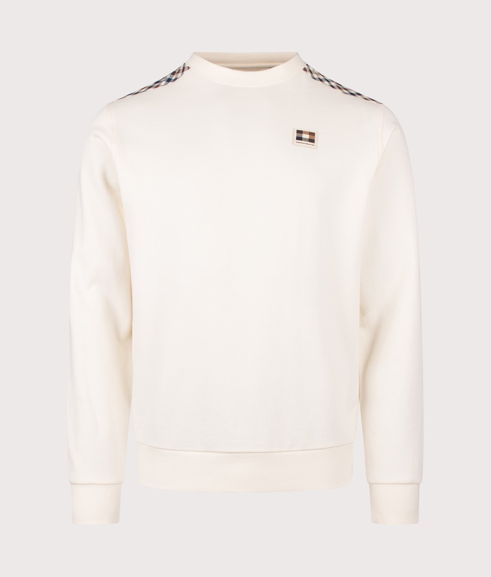 Aquascutum Lamina Insert Crewneck Sweatshirt in Old White at EQVVS Menswear. Front shot.