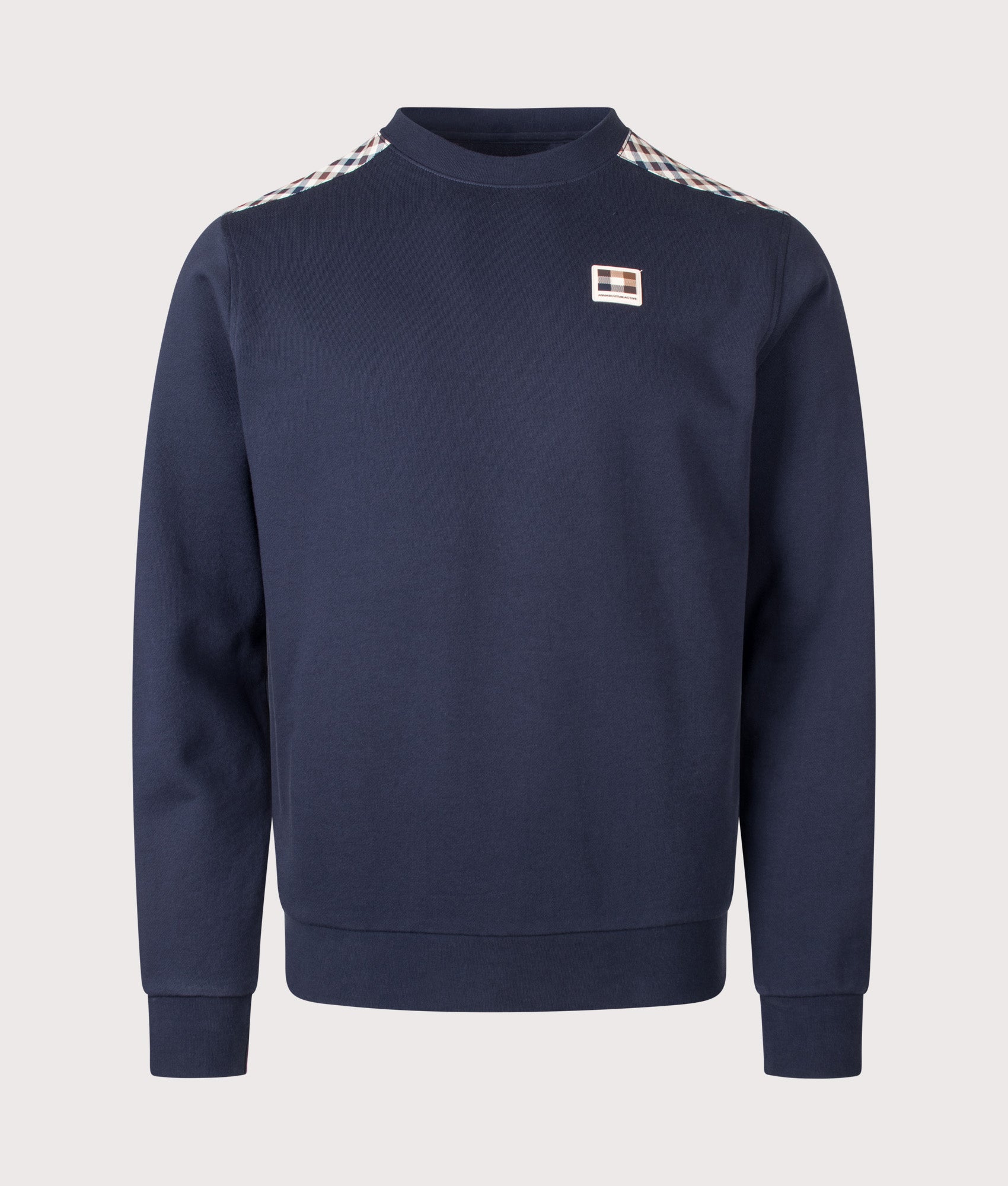 Aquascutum Lamina Insert Crewneck Sweatshirt in Navy at EQVVS Menswear. Front shot.