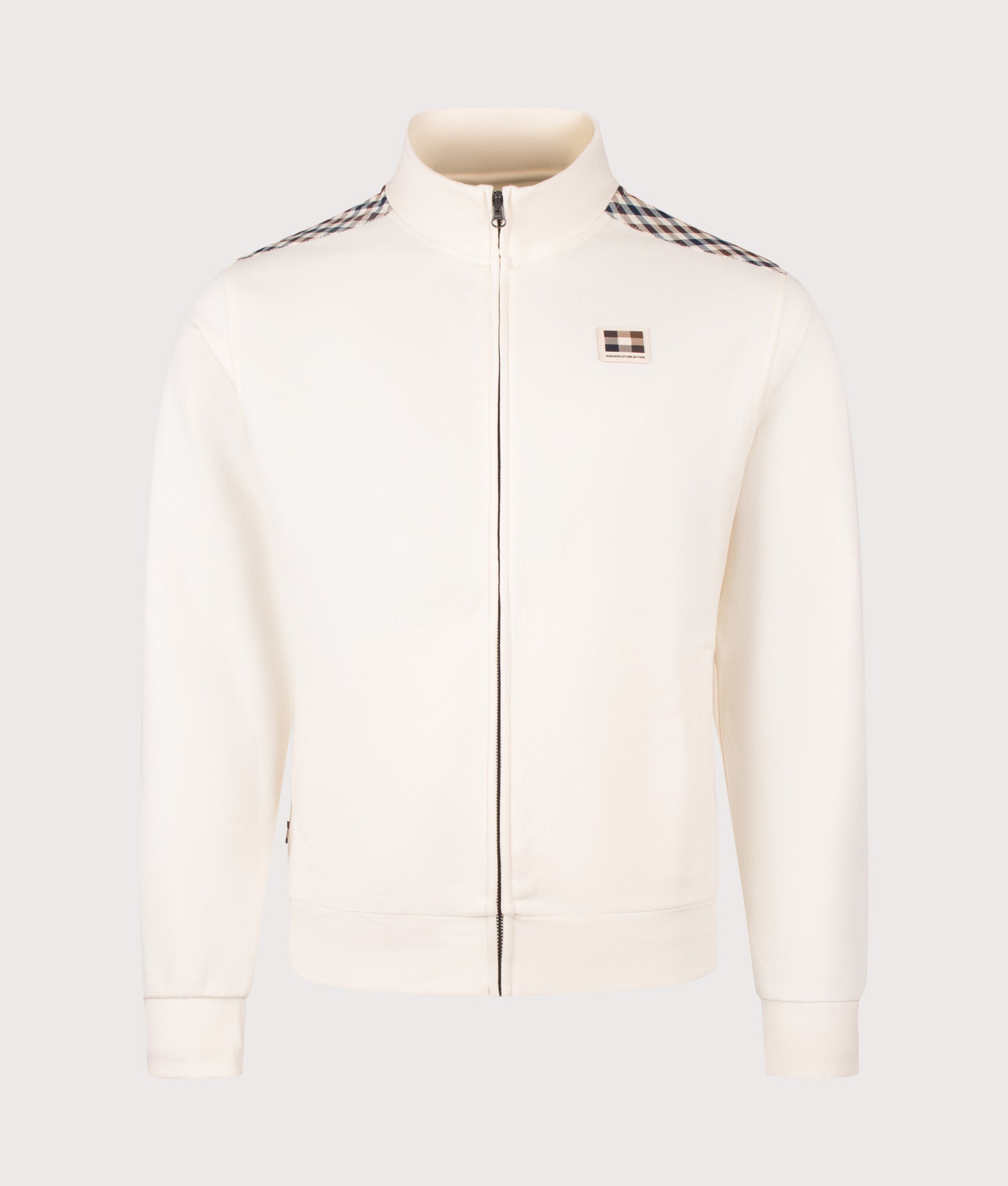 Aquascutum Lamina Insert Mock Neck Track Top in Old White at EQVVS Menswear. Front shot.