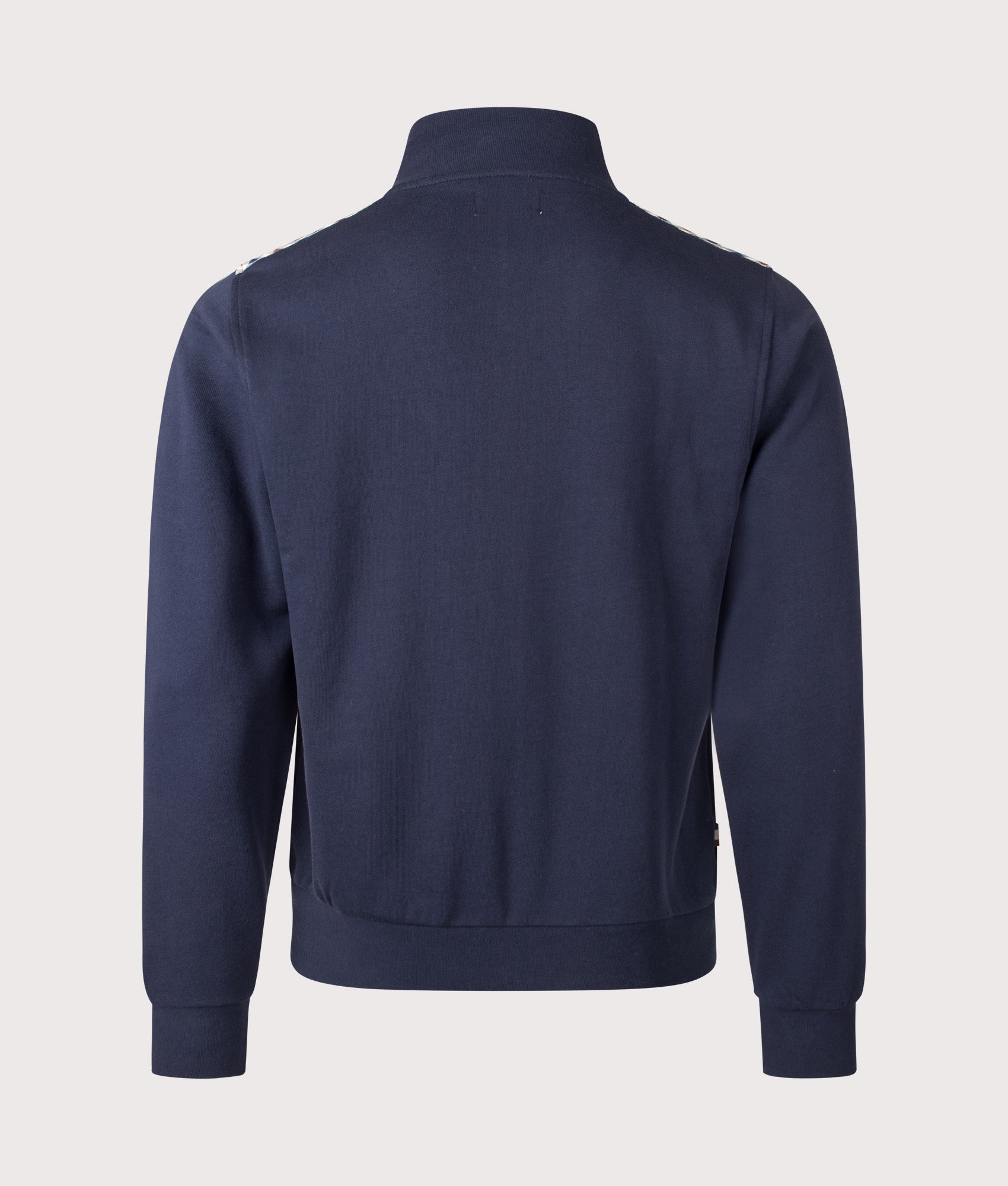 Aquascutum Lamina Insert Mock Neck Track Top in Navy at EQVVS Menswear. Back shot.