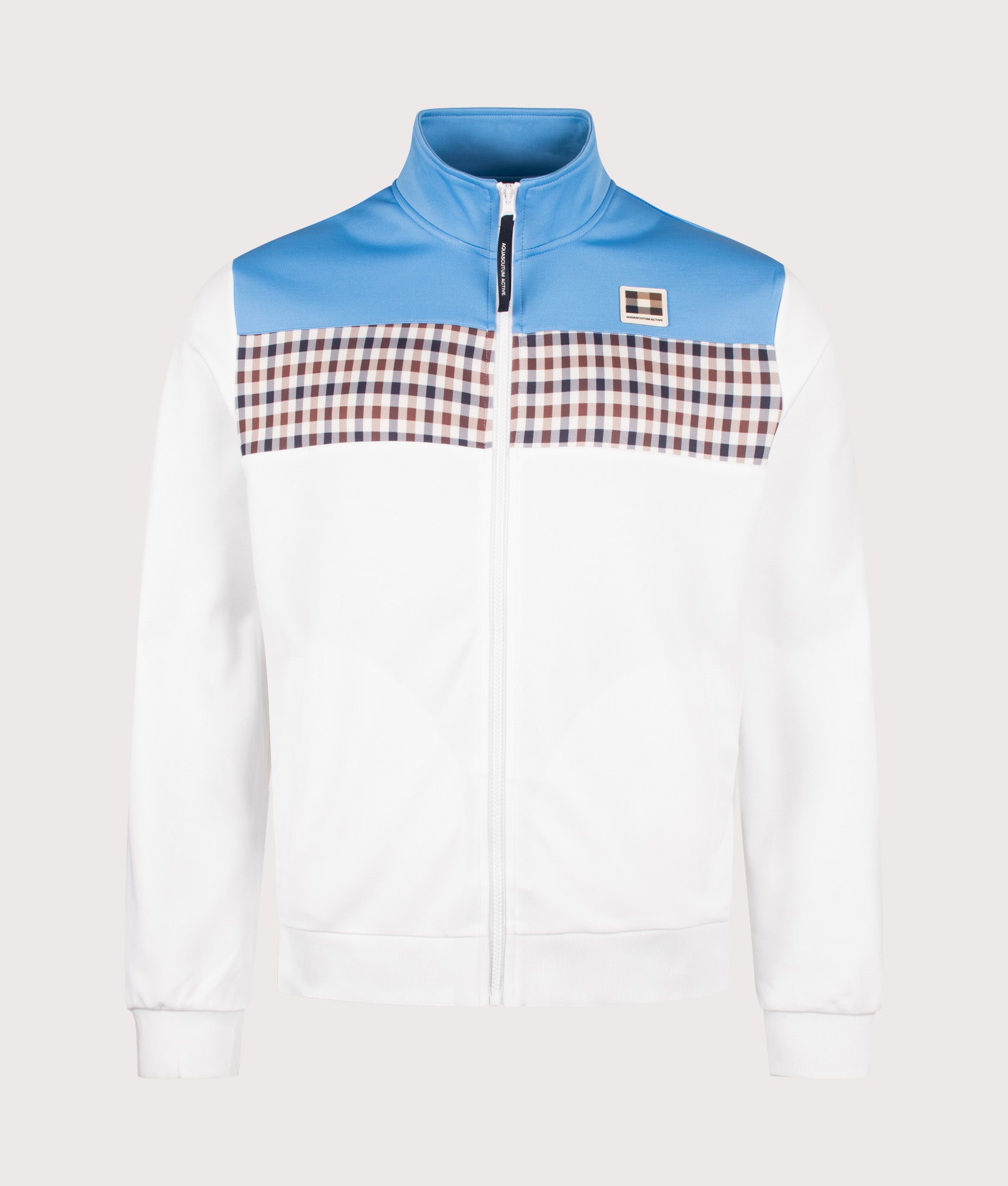 Aquascutum Club Check Stripes Track Top in Avio at EQVVS Menswear. Front shot.