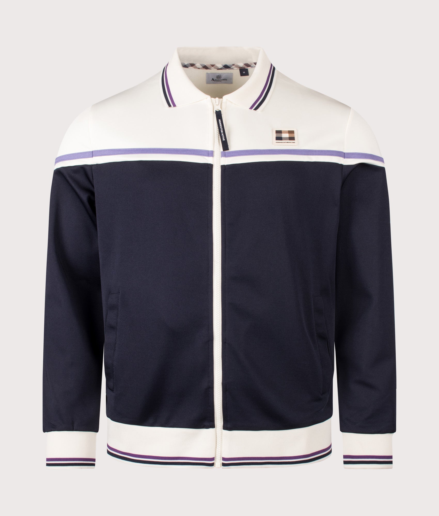 Aquascutum Polo Collar Track Top in Old White at EQVVS Menswear. Front shot.