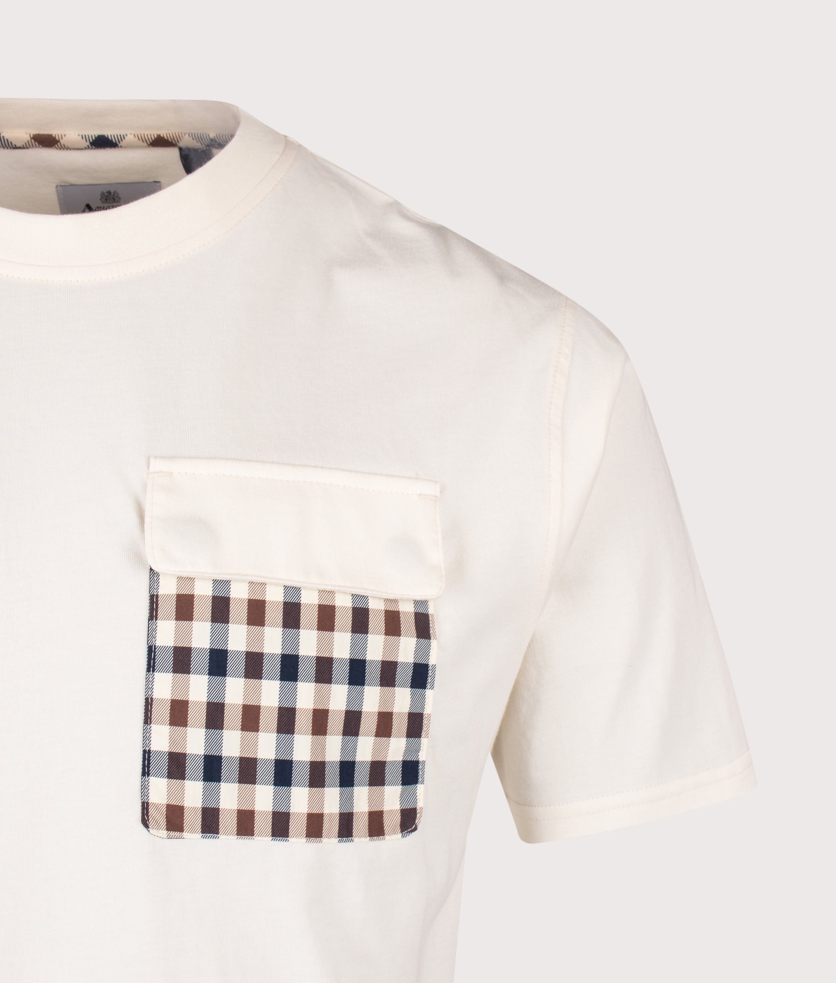 Aquascutum Lamina Pocket T-Shirt in Old White at EQVVS Menswear. Detail shot.