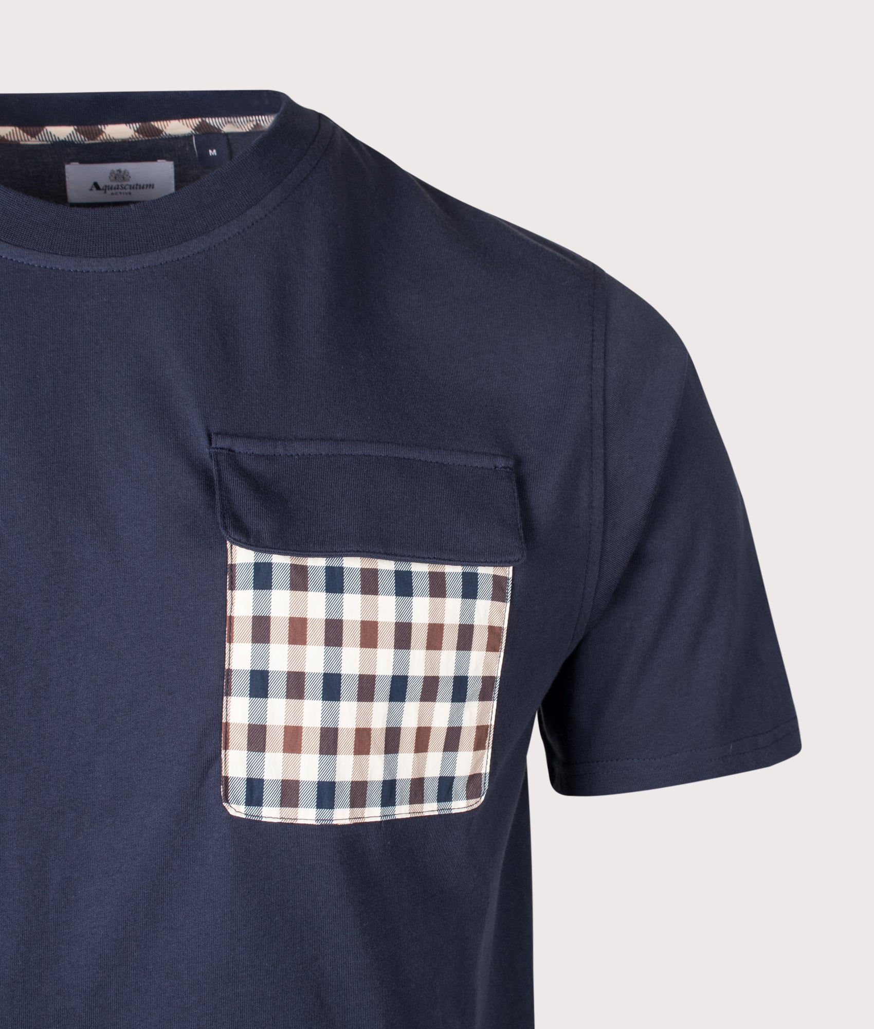 Aquascutum Lamina Pocket T-Shirt in Navy at EQVVS Menswear. Detail shot. 