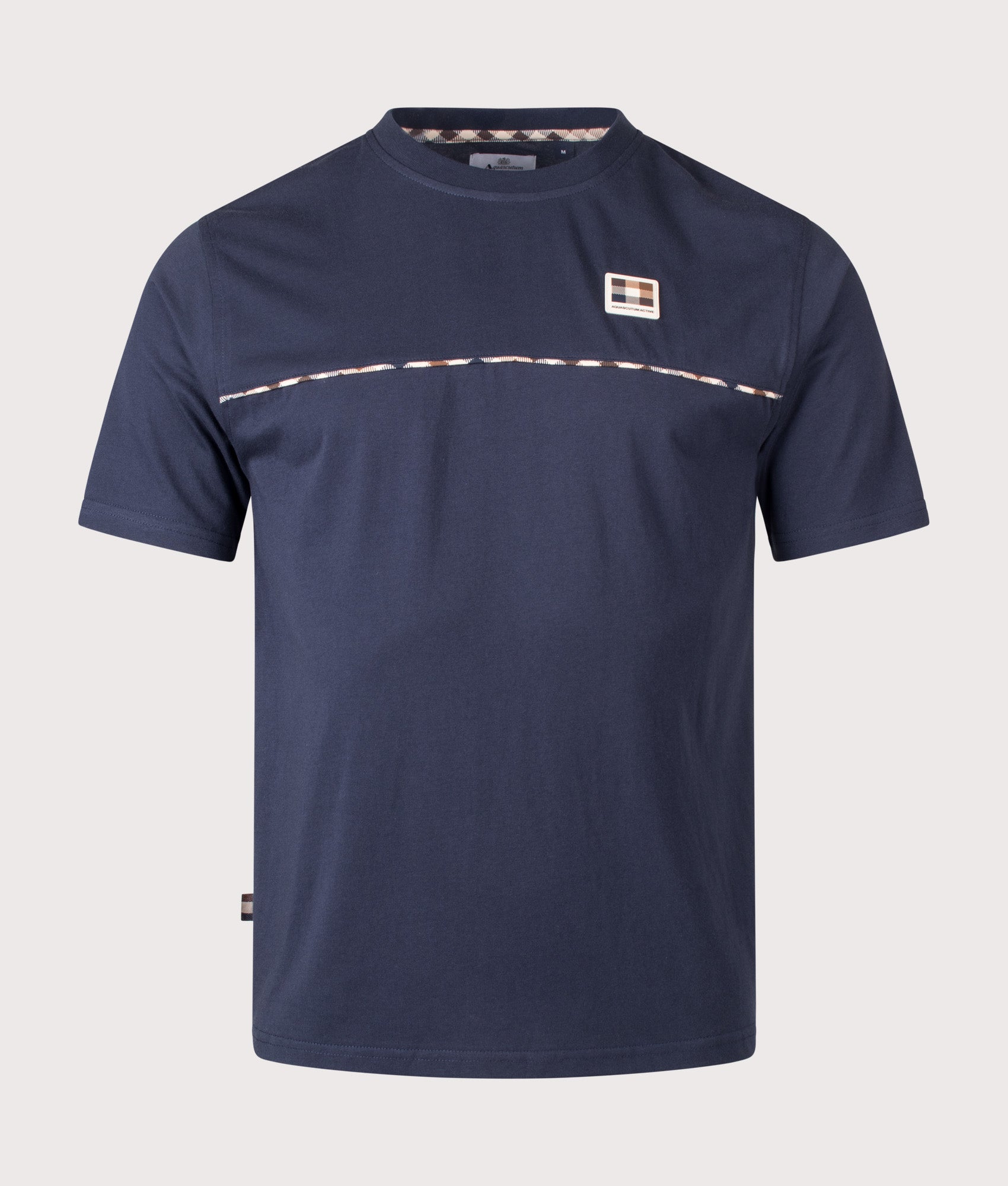 Aquascutum Club Check Piping T-Shirt in Navy at EQVVS Menswear. Front shot.