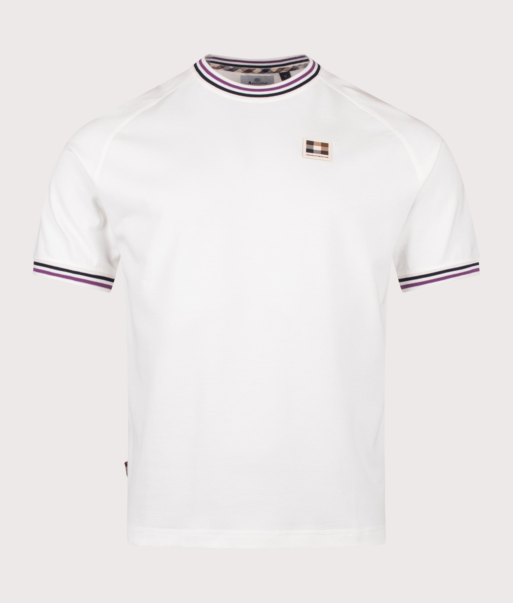 Aquascutum Stripes Piquet T-Shirt in Old White at EQVVS Menswear. Front shot. 
