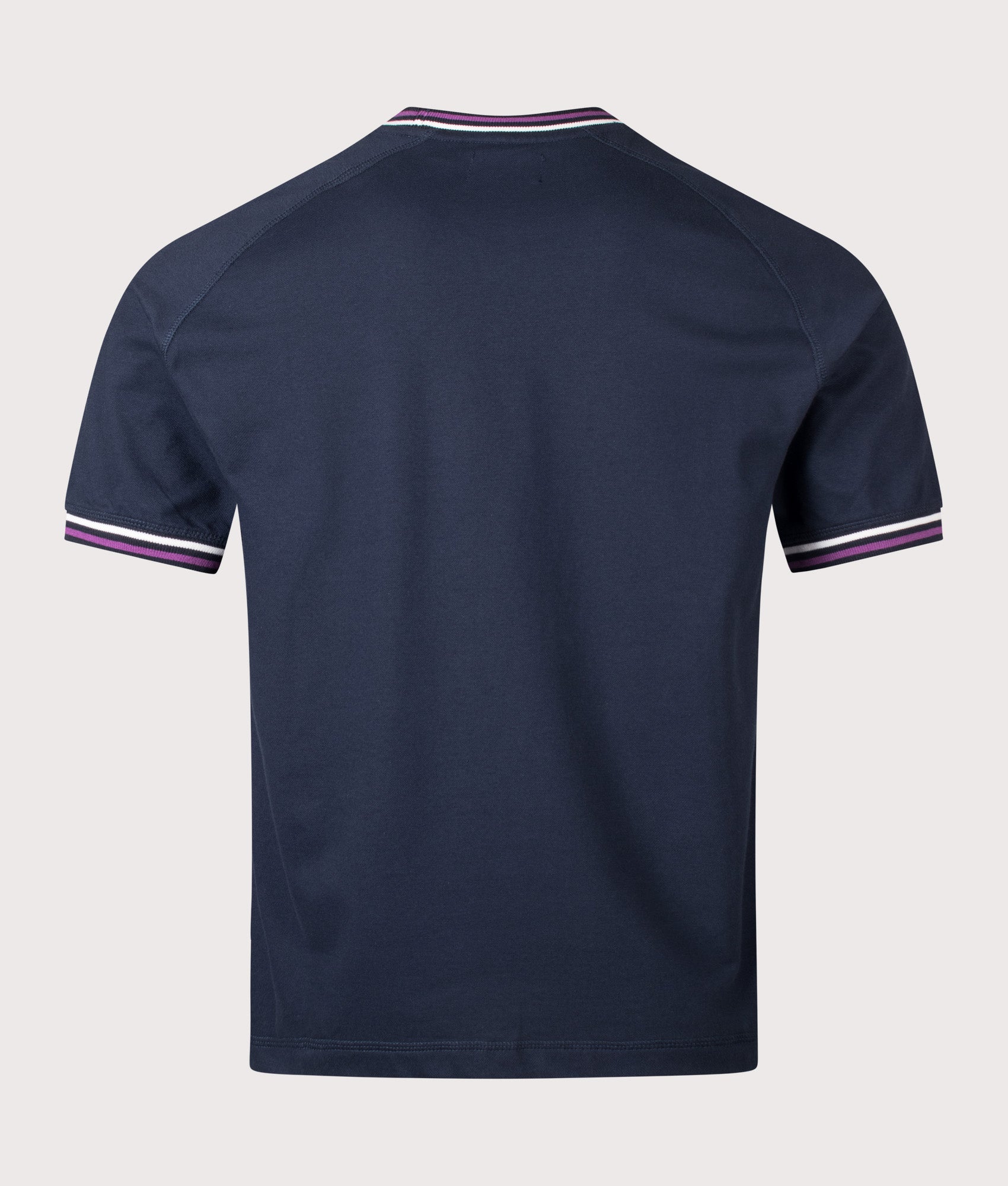 Aquascutum Stripes Piquet T-Shirt in Navy at EQVVS Menswear. Back shot.