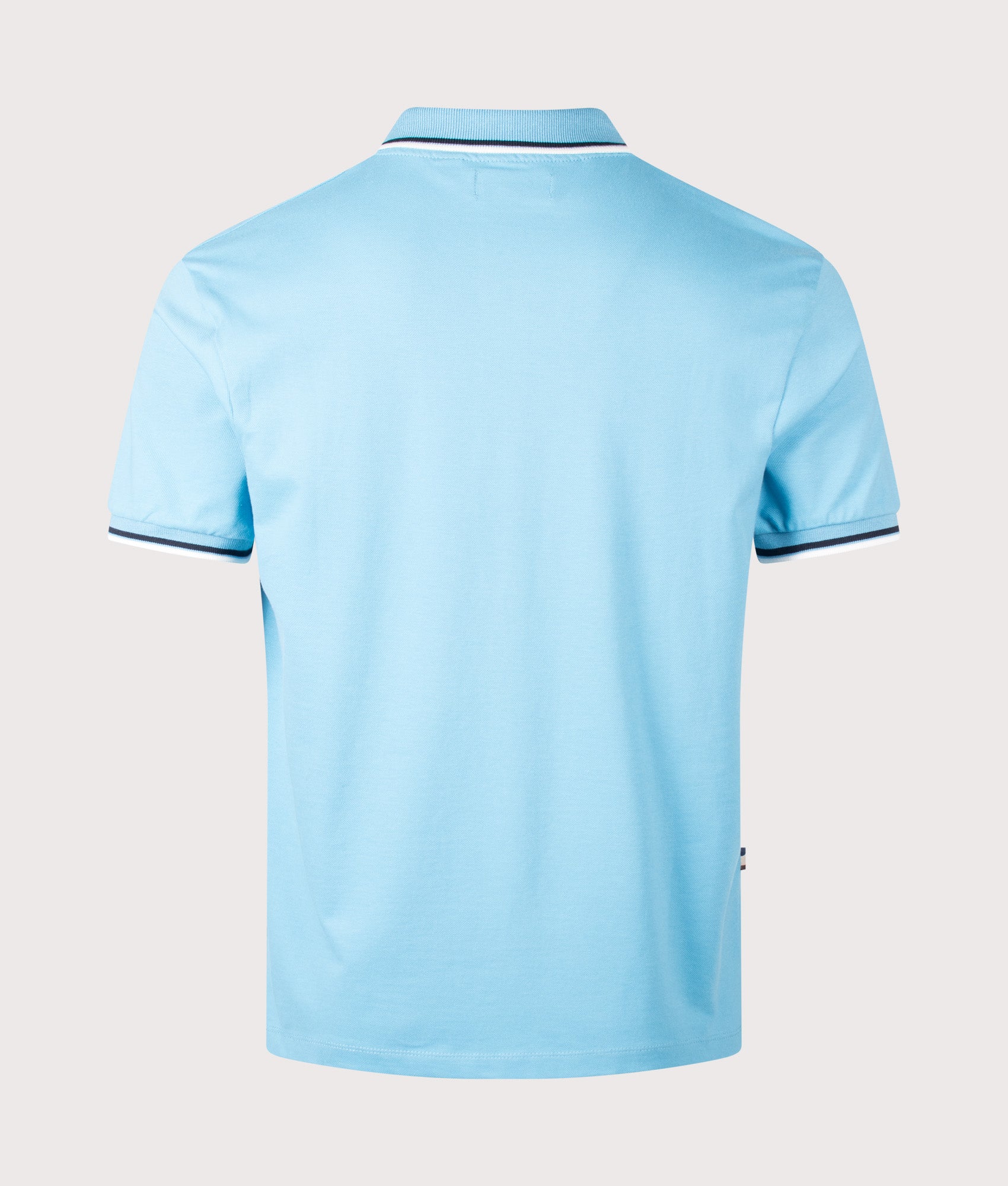 Aquascutum Stretch Piquet Stripes Polo Shirt in Avio at EQVVS Menswear. Back shot. 